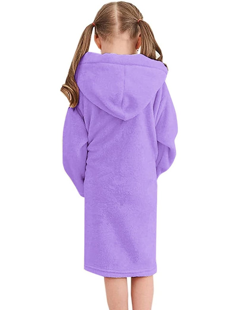 Umeyda Kids Robe, Warm Fleece Bath Robes with Belt and Pockets Absorbent Plush Flannel Robe for Girls, Purple, US 9-10 Years, CN 150 - Image 4